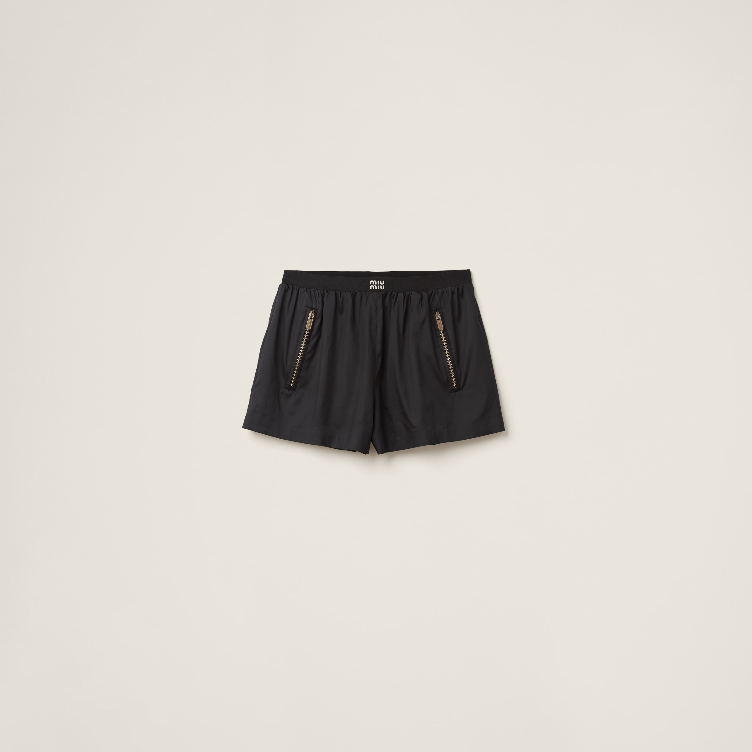 Technical silk shorts with printed logo