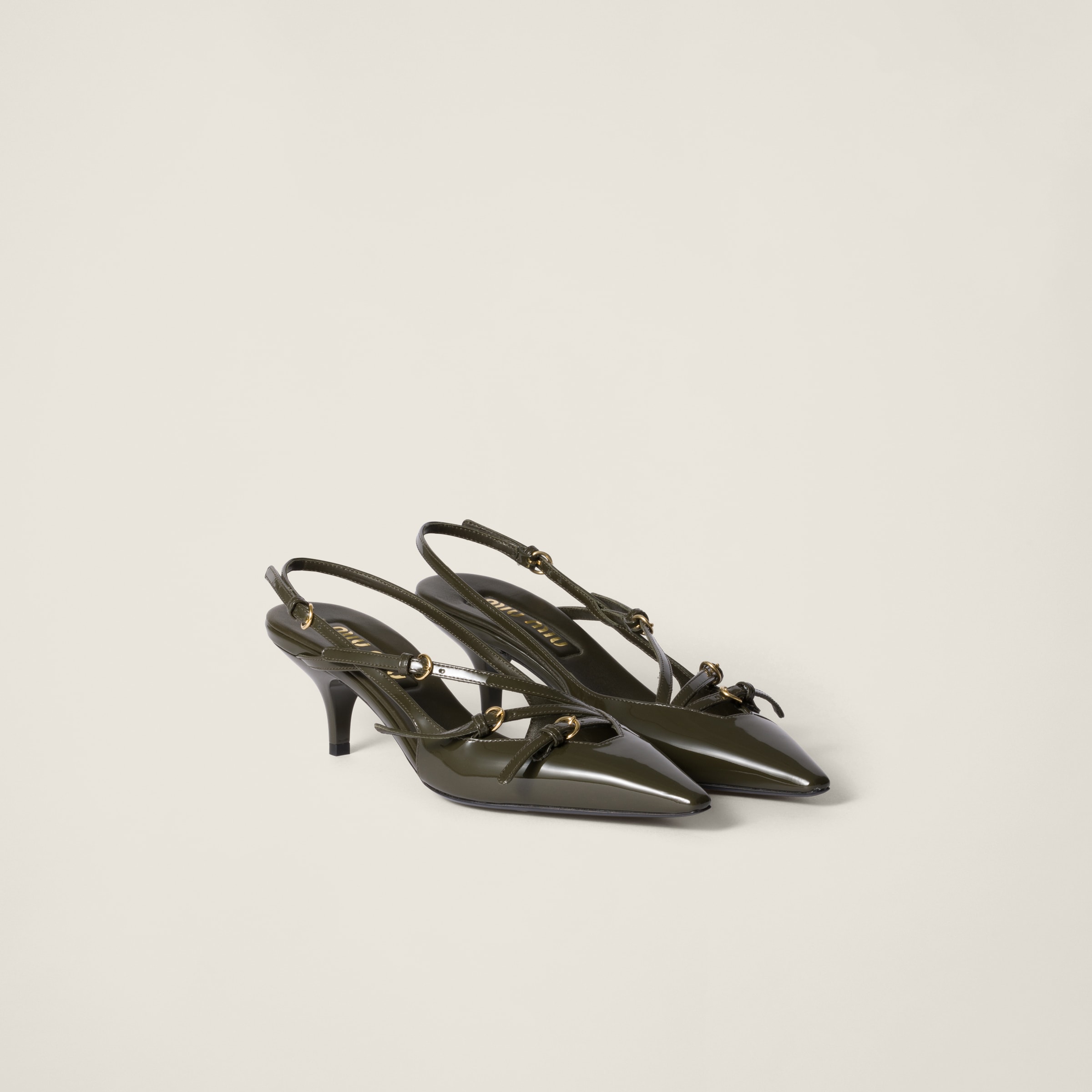 Patent leather slingbacks with buckles