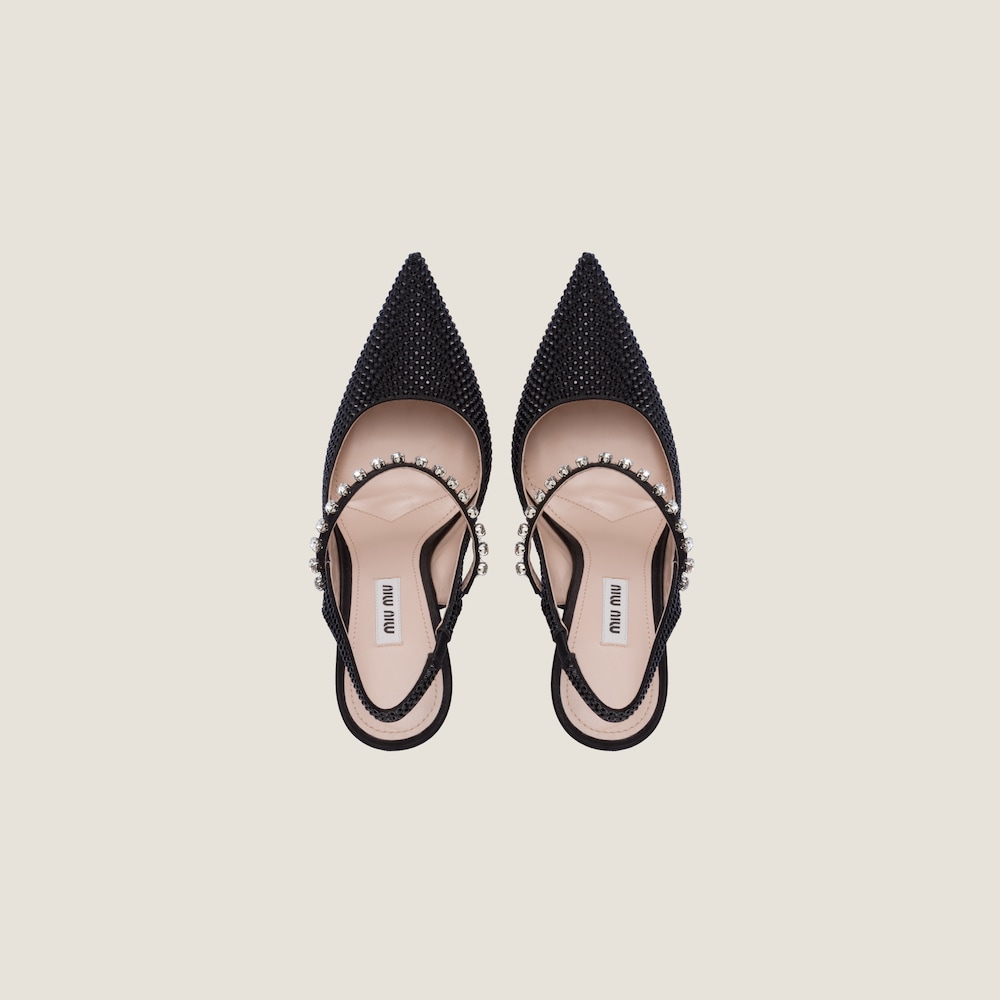 Satin slingback pumps with crystals