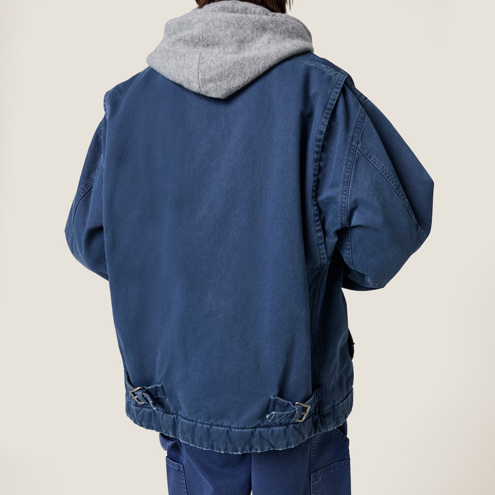 Gabardine trucker jacket with corduroy collar