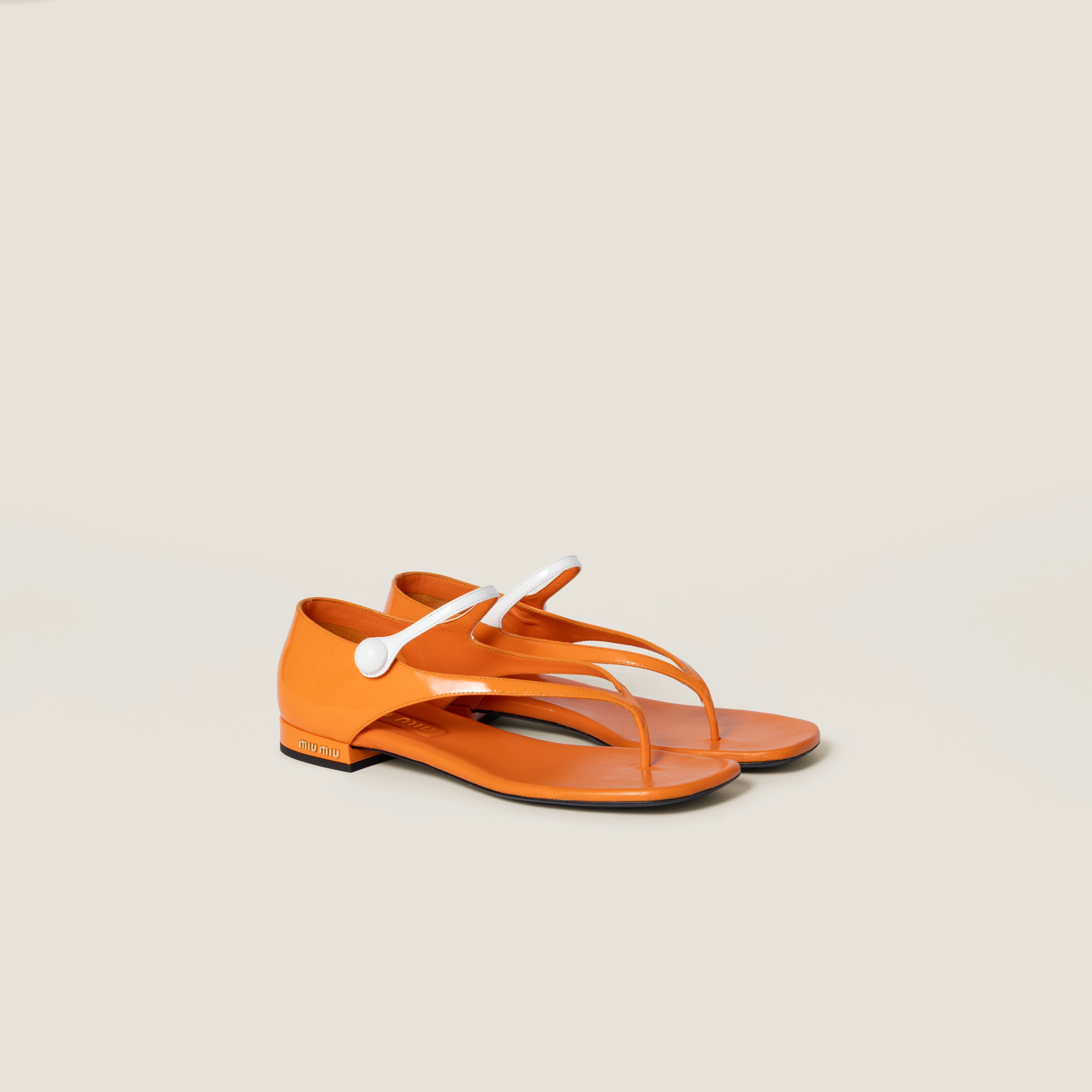 Two-tone patent leather Mary Jane thong sandals