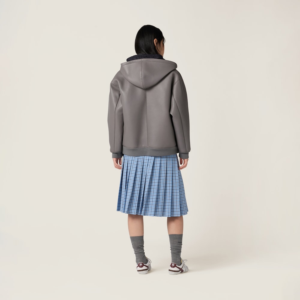 Nappa leather and bonded jersey hoodie jacket