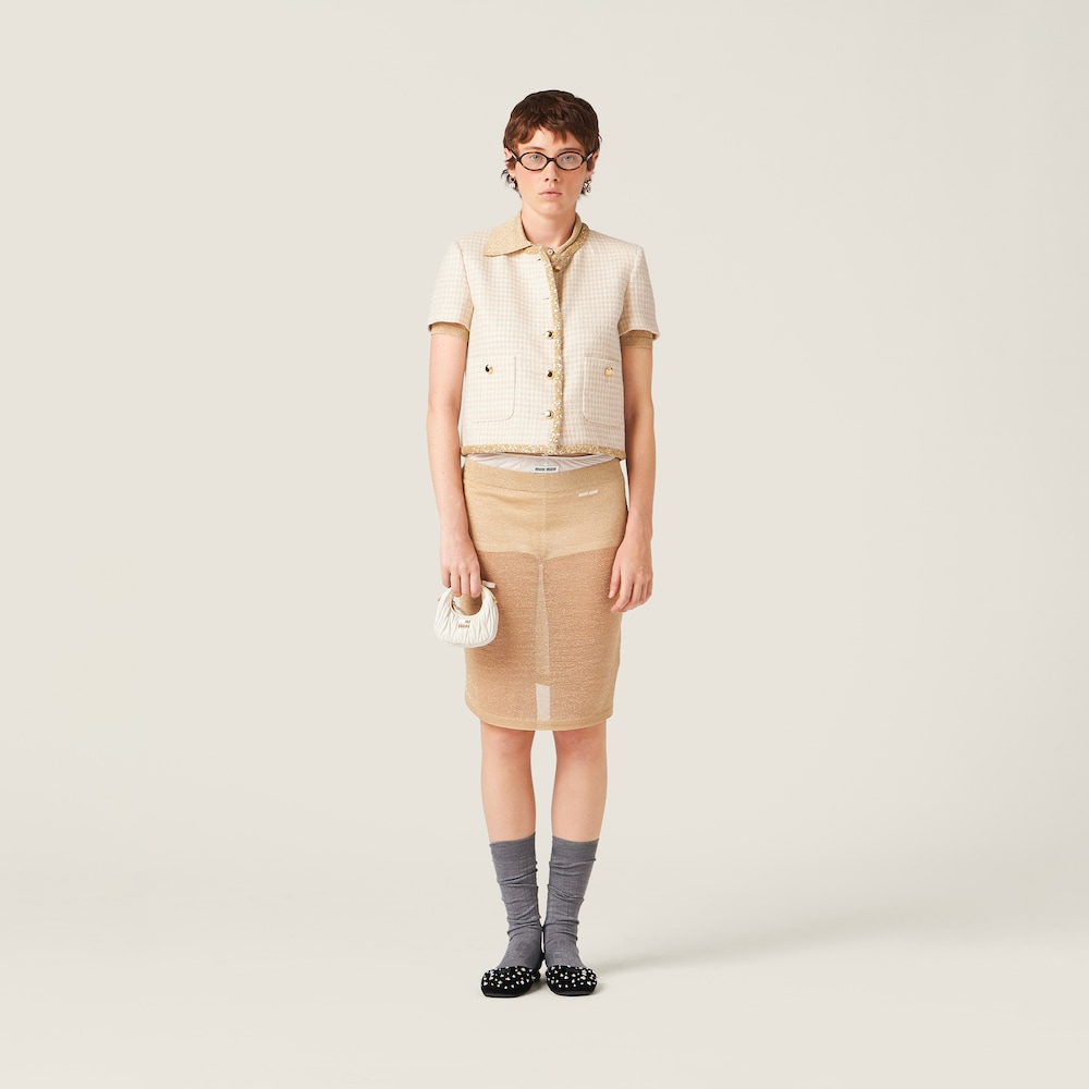 Single-breasted check lamé jacket