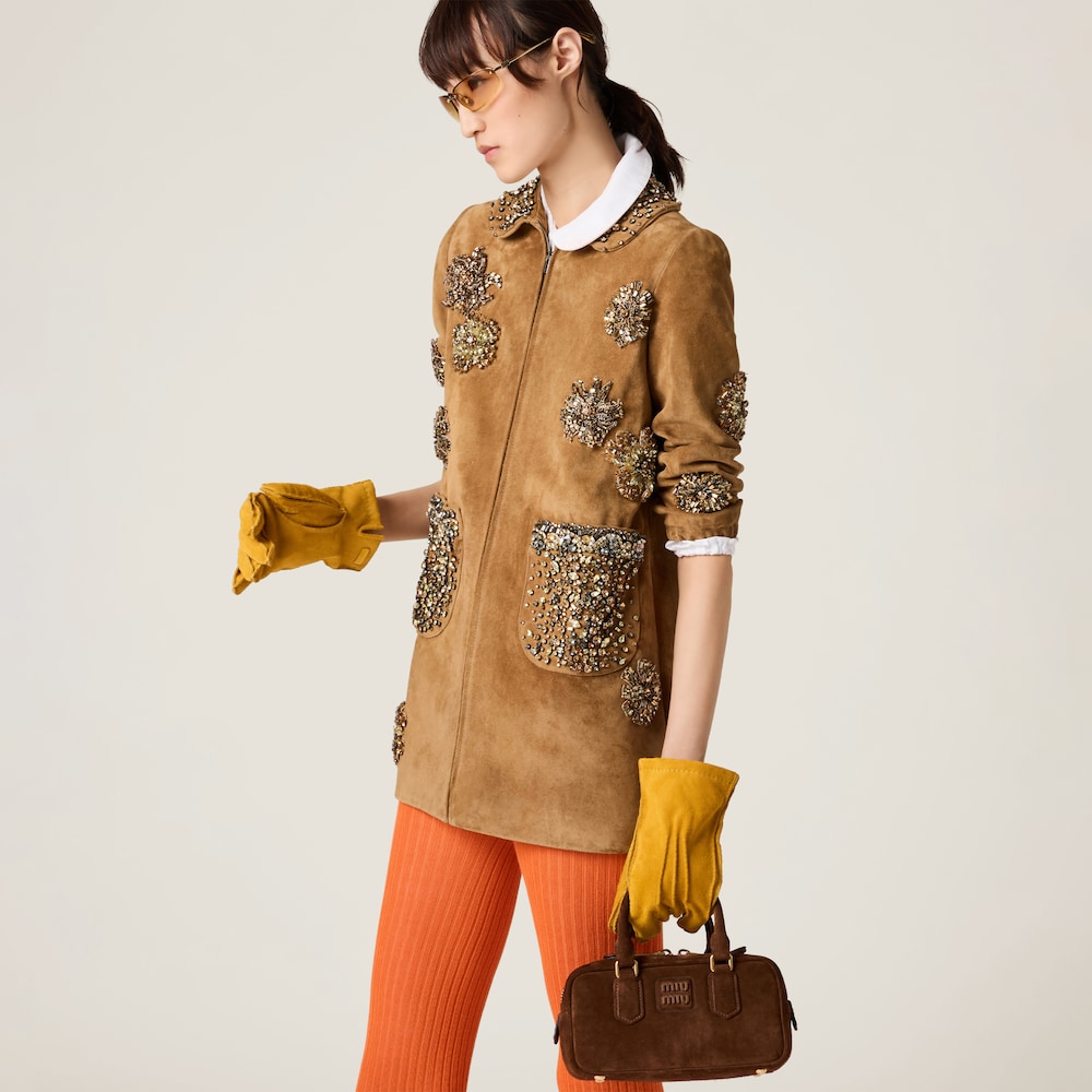 Arcadie padded suede top-handle bag