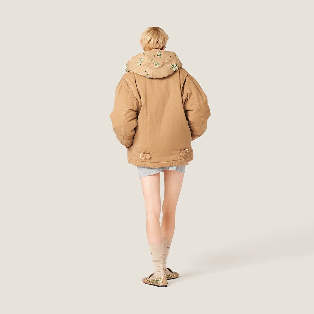 Embroidered garment-dyed gabardine blouson jacket