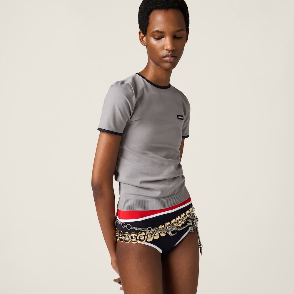Technical yarn crew-neck sweater