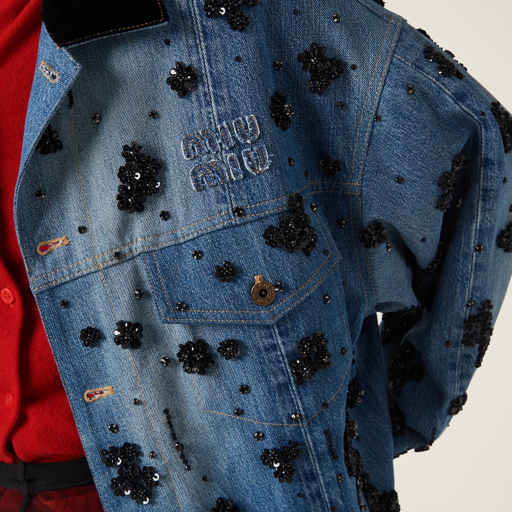 Embellished denim trucker jacket