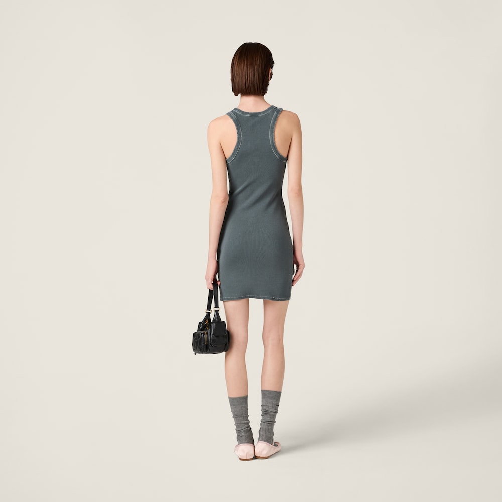 Garment-dyed ribbed knit jersey mini-dress