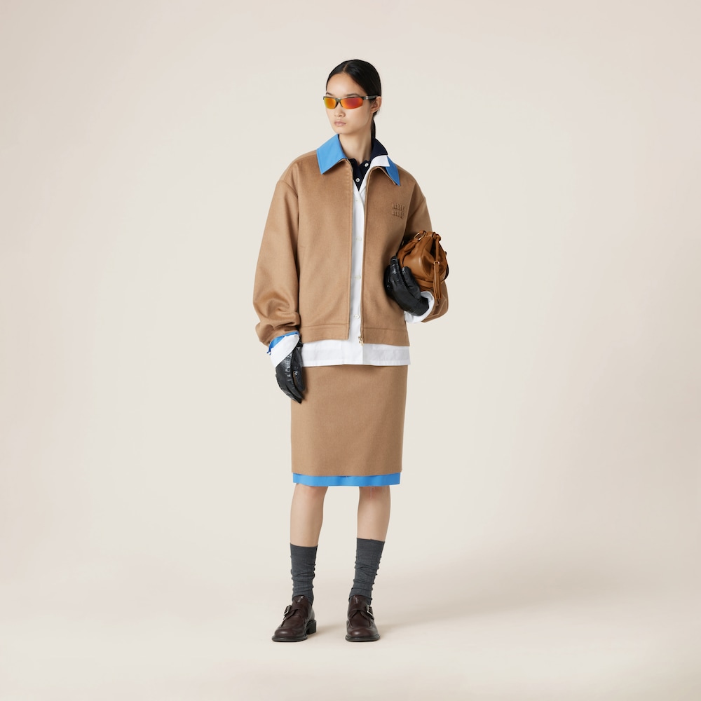 Camel-hair blouson jacket with poplin details