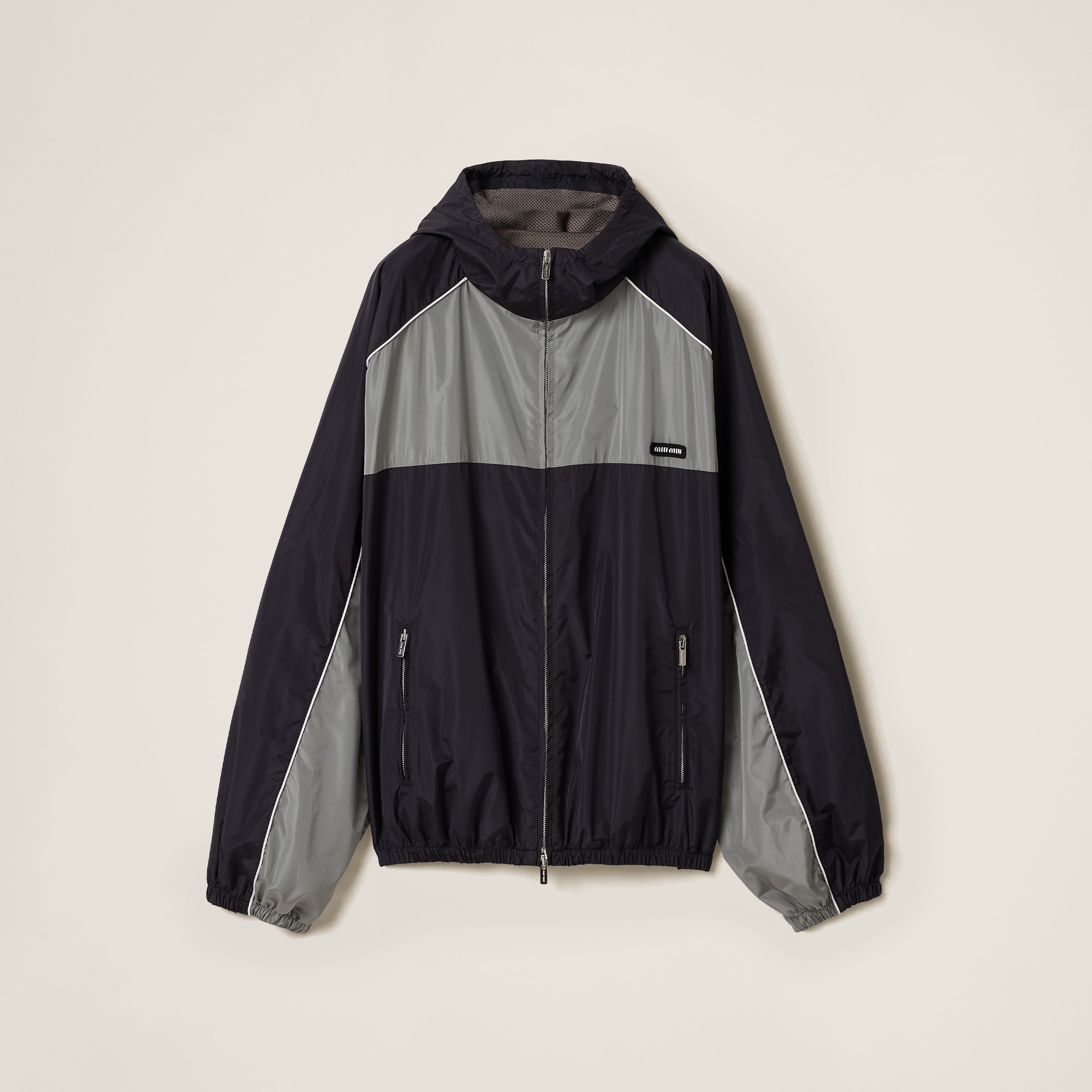 Technical silk zipper blouson jacket