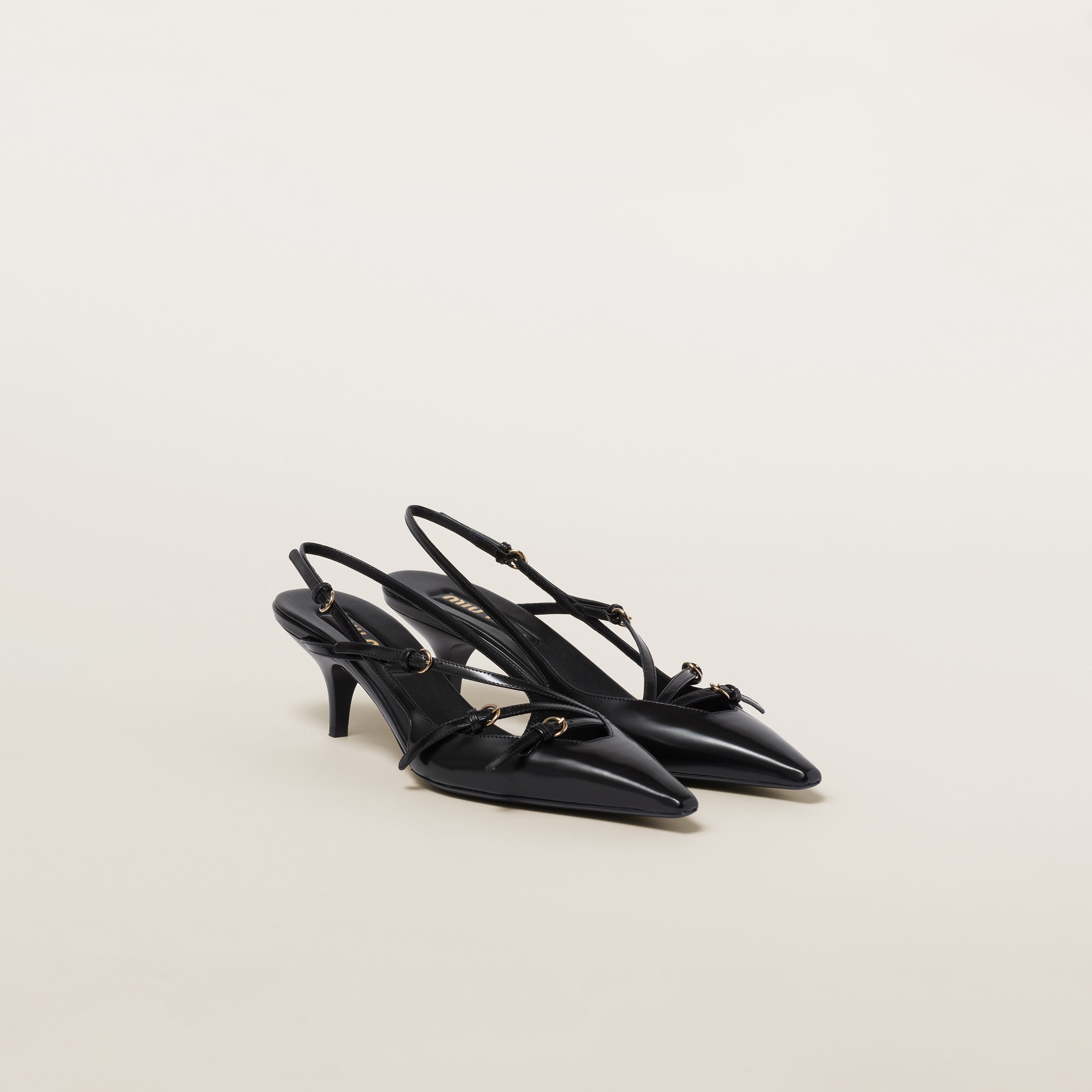 Brushed leather slingbacks with buckles