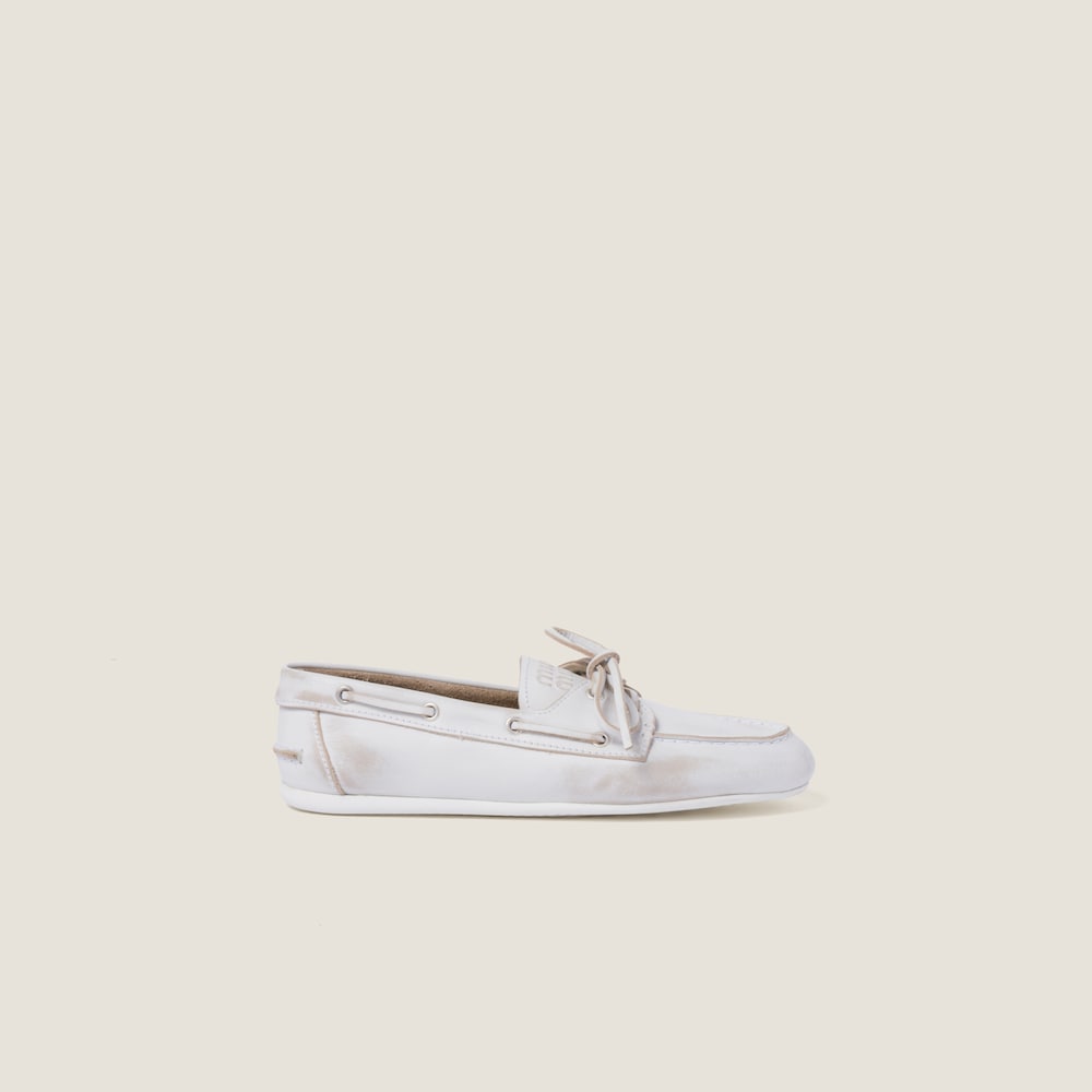 Unlined bleached leather boat shoes