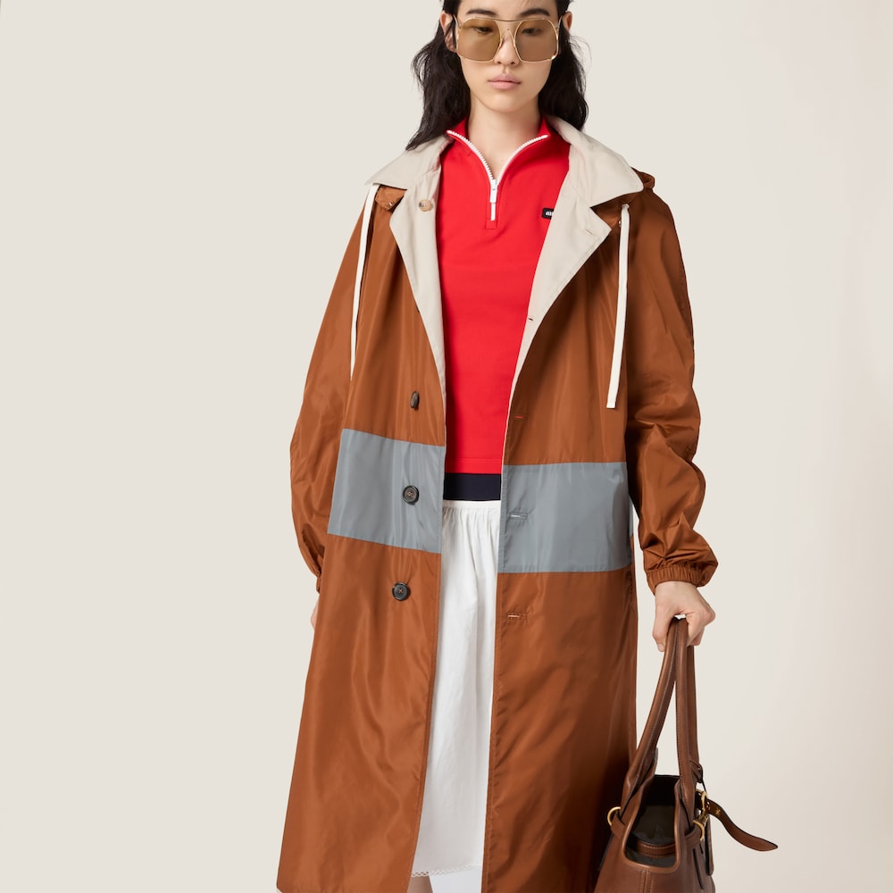 Reversible single-breasted Panama cotton and technical Pongé coat