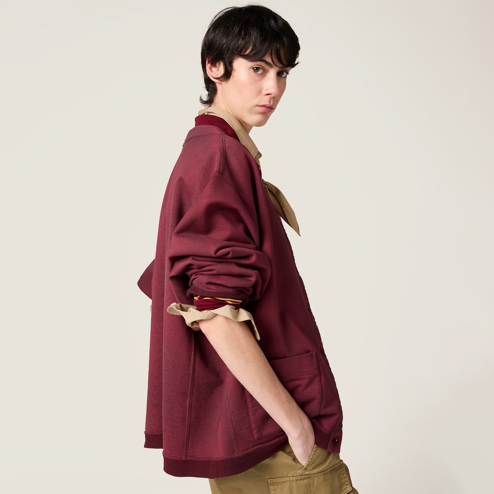 Garment-dyed cotton fleece cardigan
