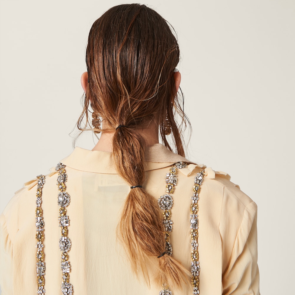 Embroidered marocain mini-dress