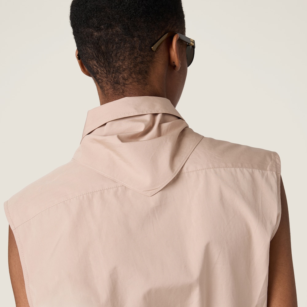 Sleeveless poplin shirt with scarf