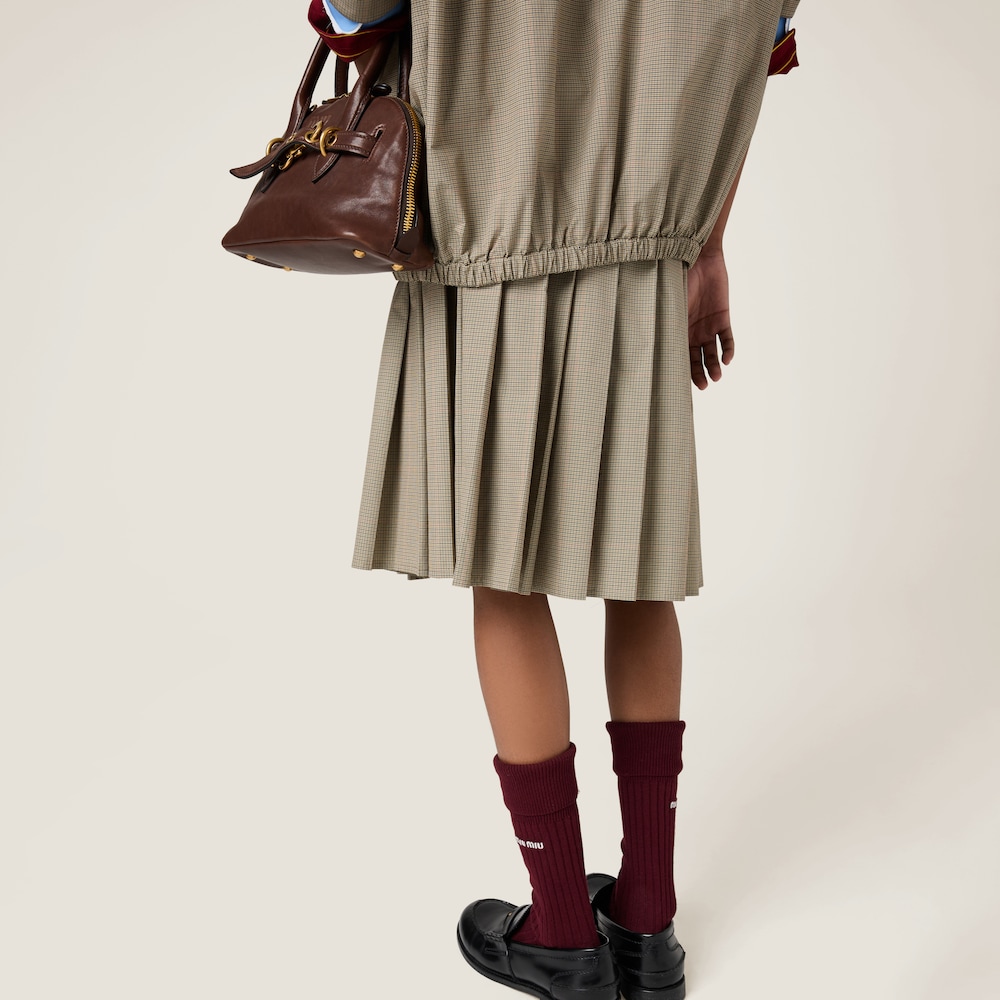 Pleated checked technical fabric midi-skirt