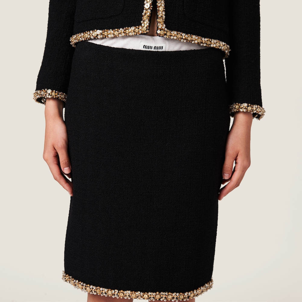 Embroidered tweed skirt