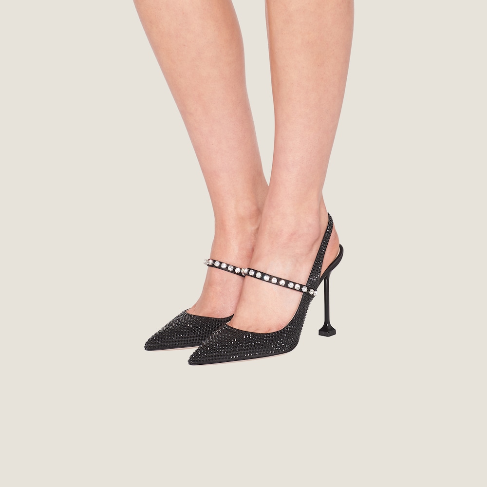 Satin slingback pumps with crystals