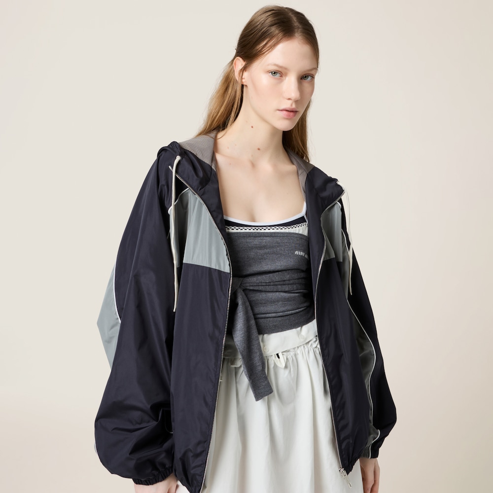 Technical silk zipper blouson jacket
