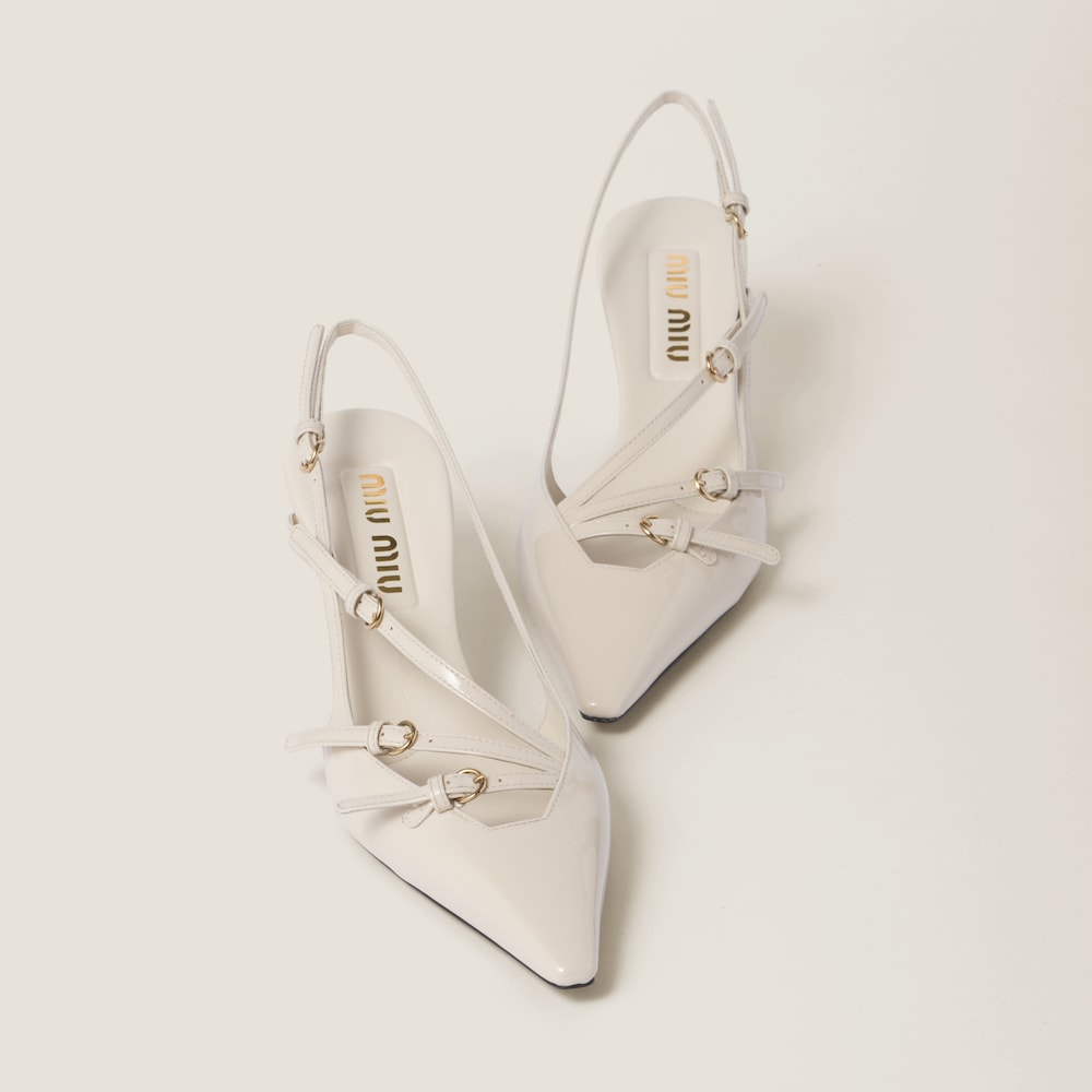 Patent leather slingbacks with buckles