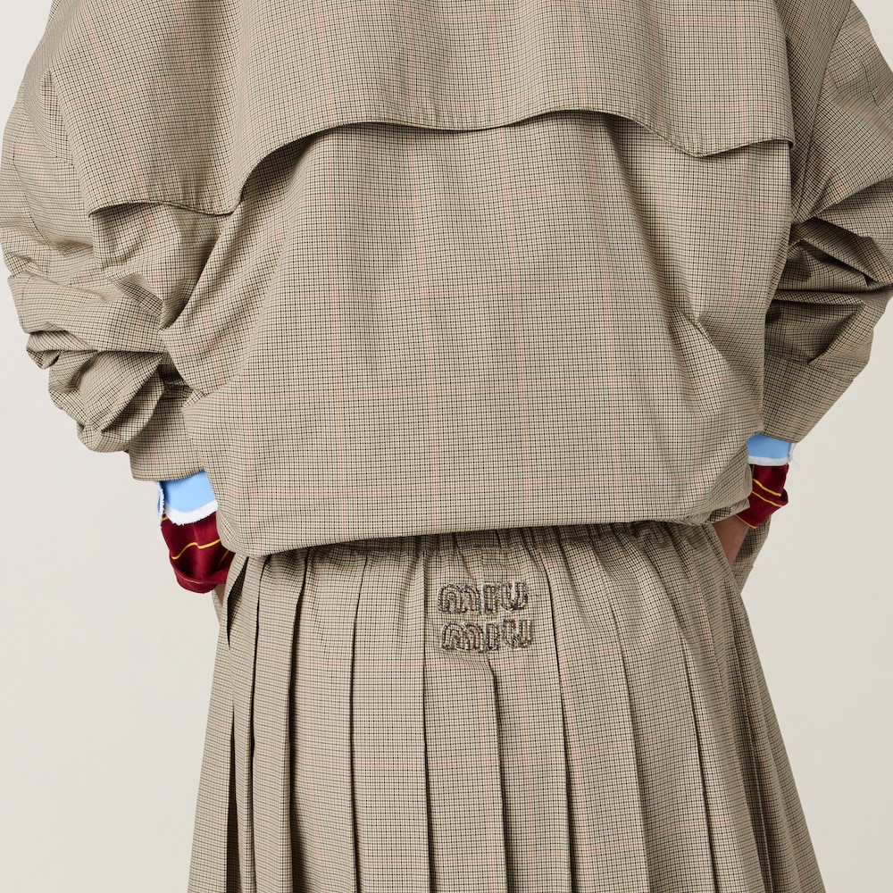 Pleated checked technical fabric midi-skirt