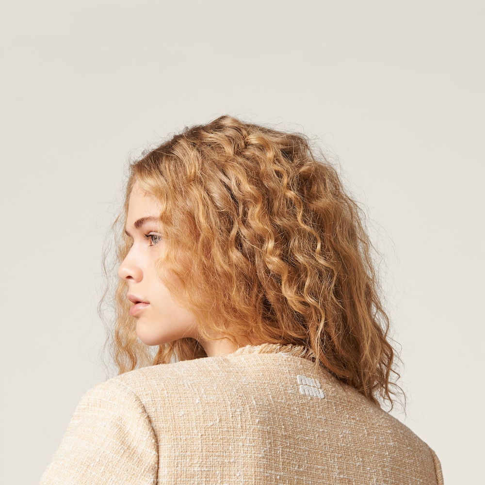 Single-breasted tweed jacket with embroidered logo
