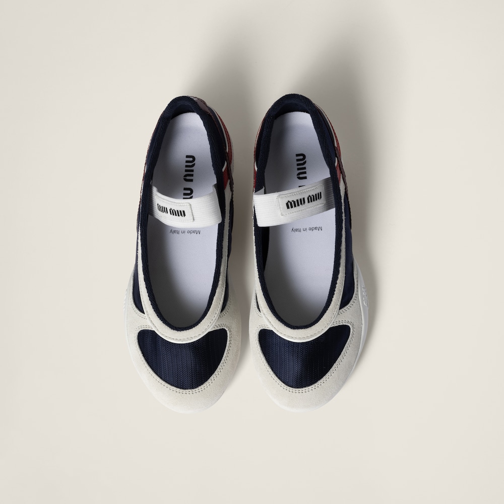 Gymnasium technical fabric and suede ballerinas