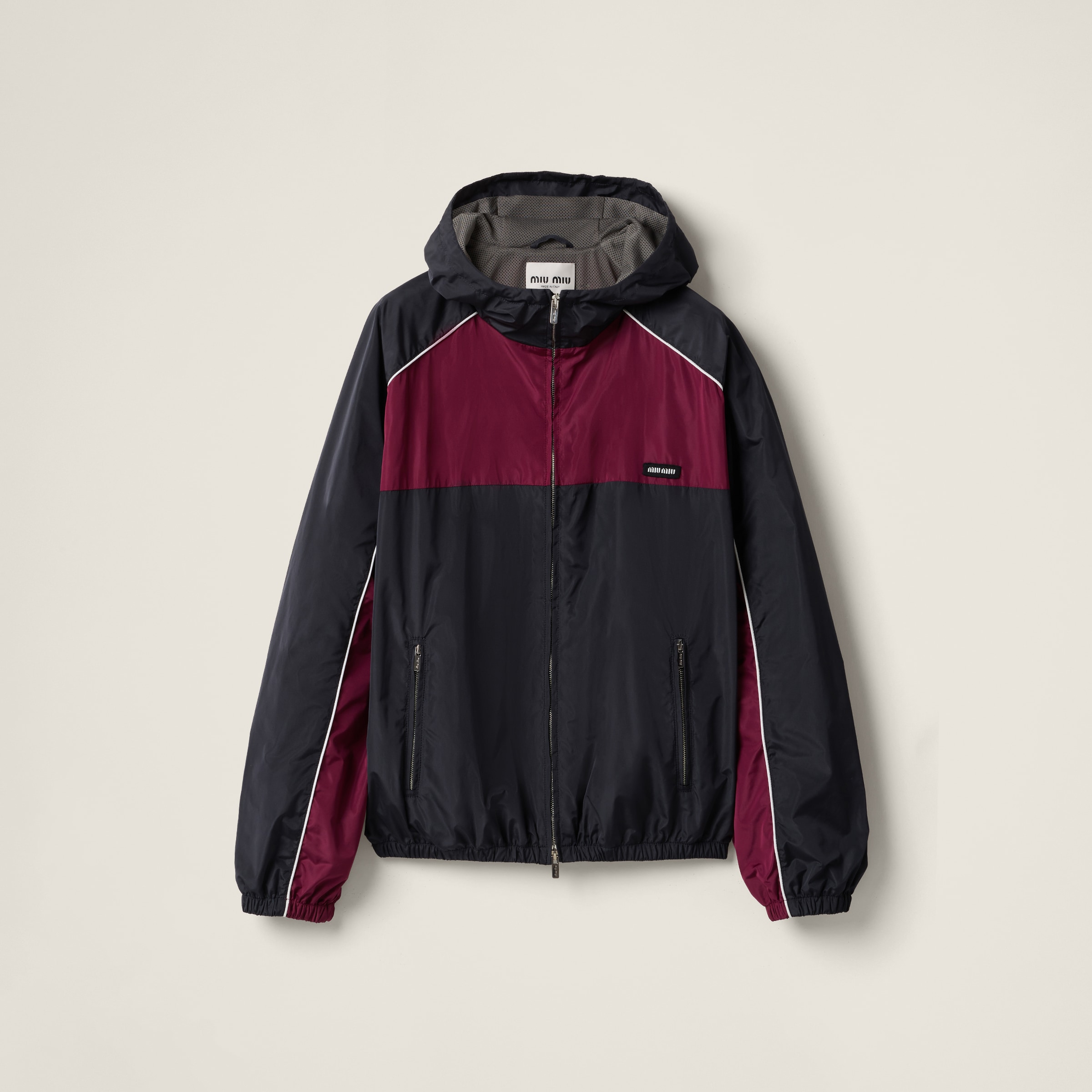 Technical silk zipper blouson jacket