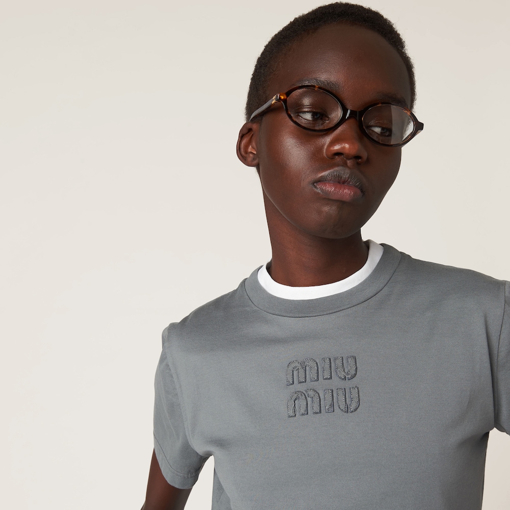 Garment-dyed jersey T-shirt with embroidered logo