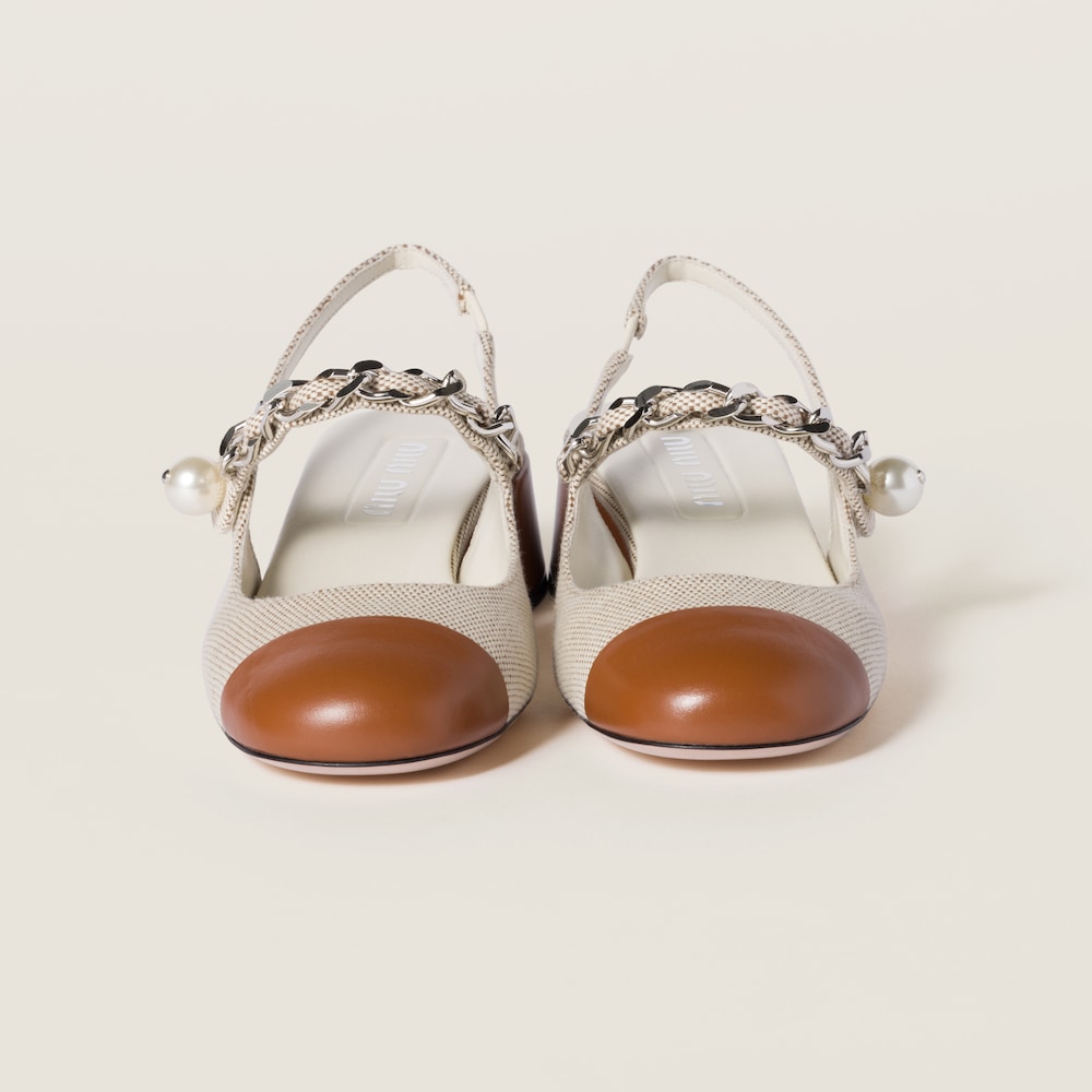 Canvas and leather slingback pumps
