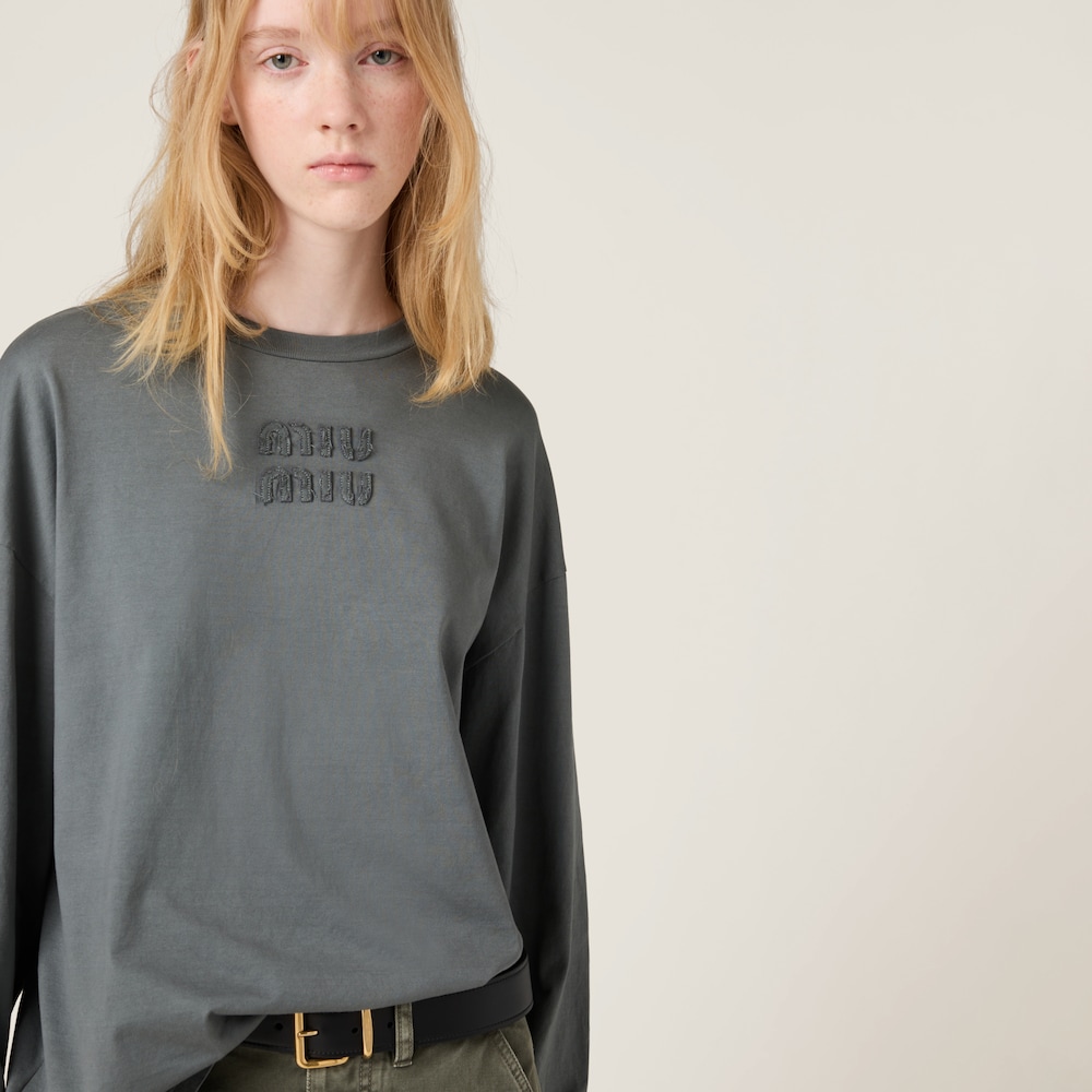 Garment-dyed long-sleeved jersey T-shirt