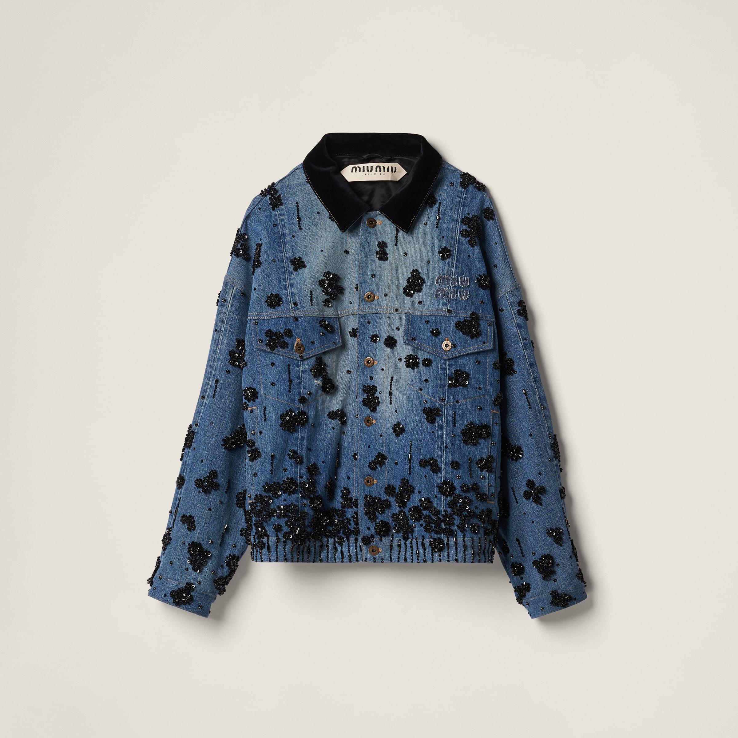 Embellished denim trucker jacket