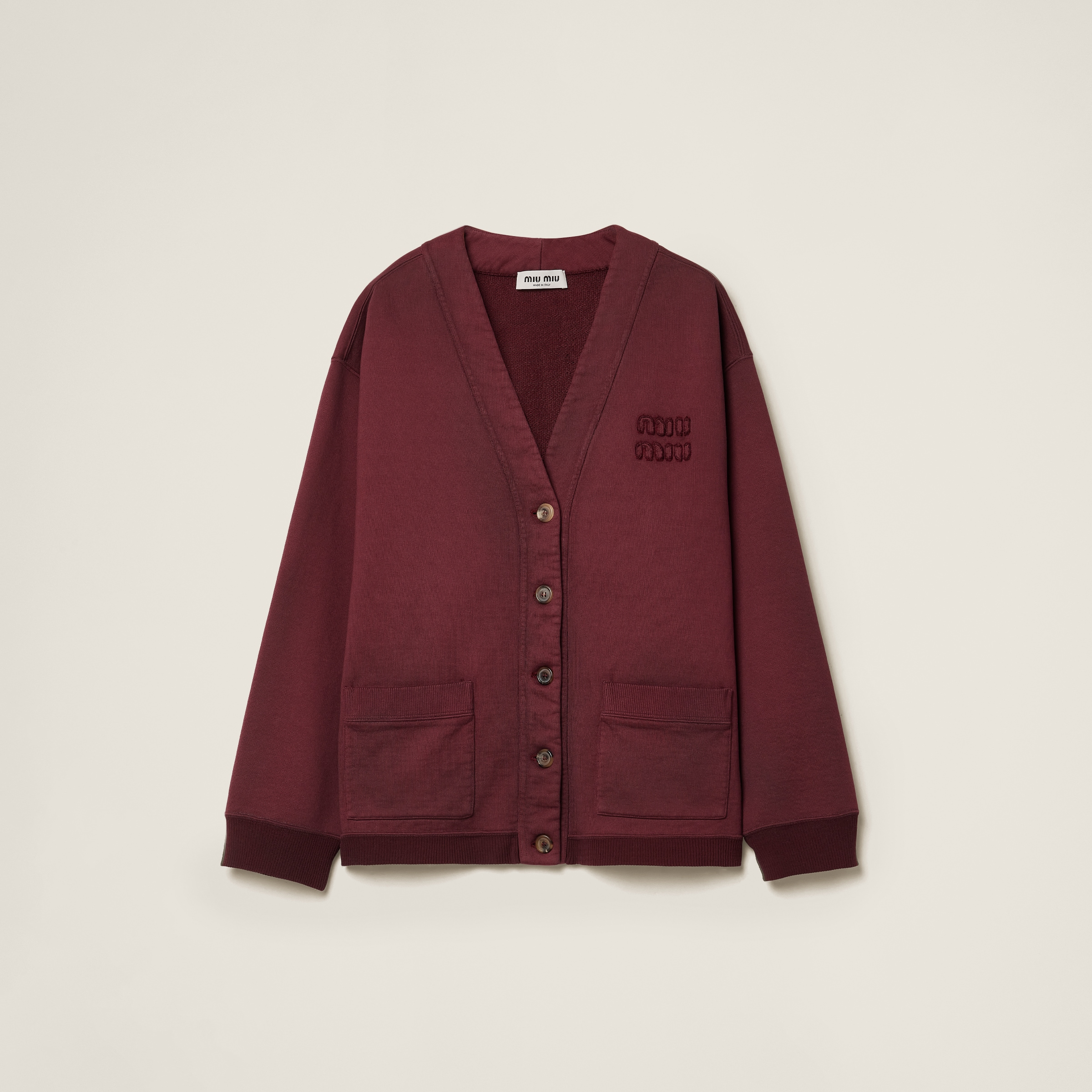 Garment-dyed cotton fleece cardigan