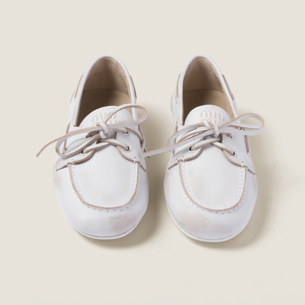 Unlined bleached leather boat shoes