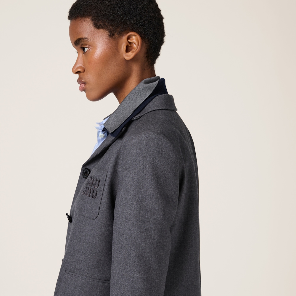 Single-breasted cropped gabardine jacket