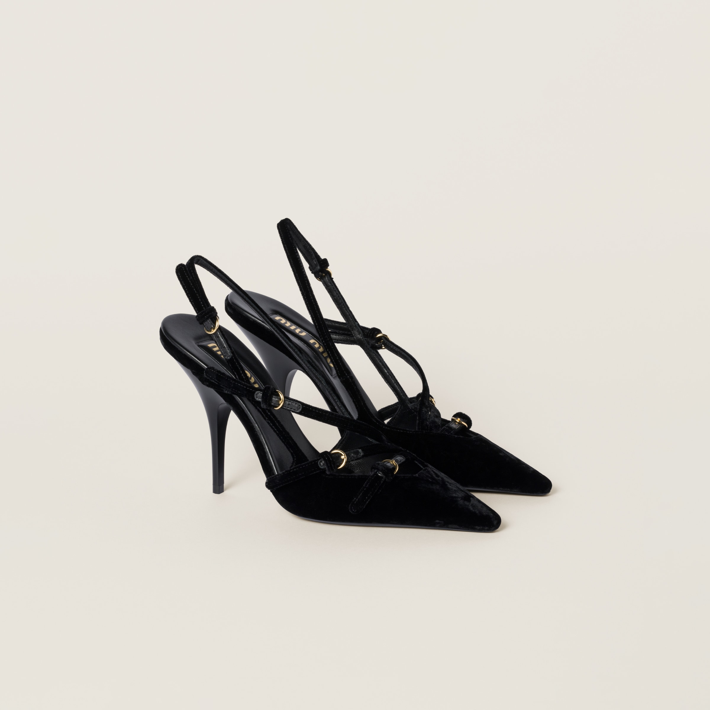 Velvet slingbacks with straps