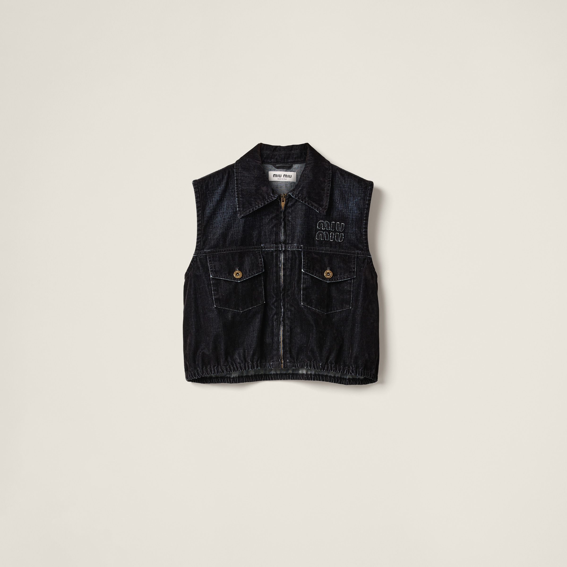 Washed flocked chambray top