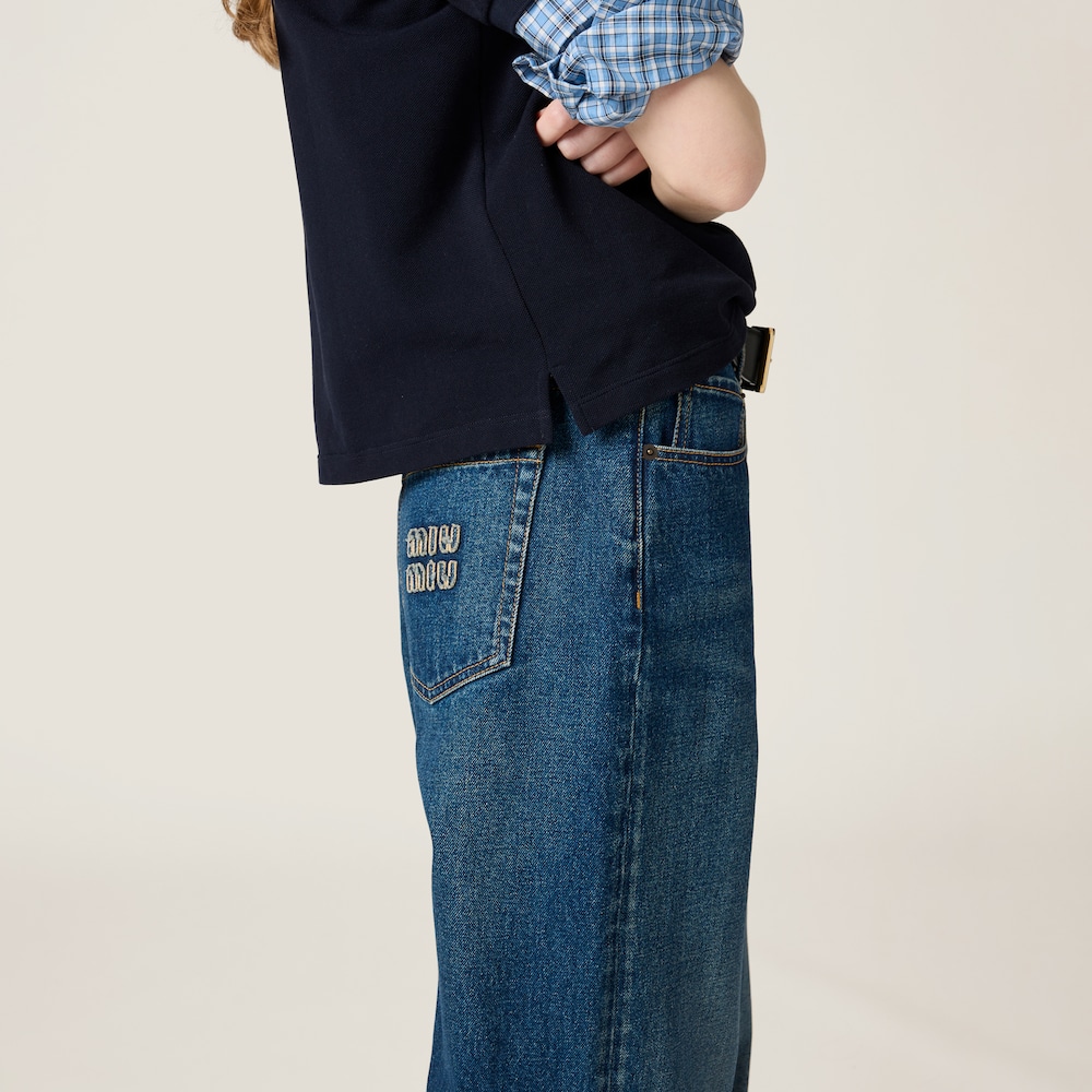 Washed denim flared jeans