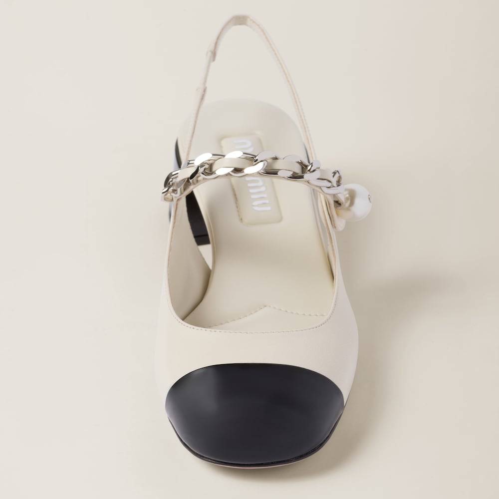 Leather and patent leather slingback pumps