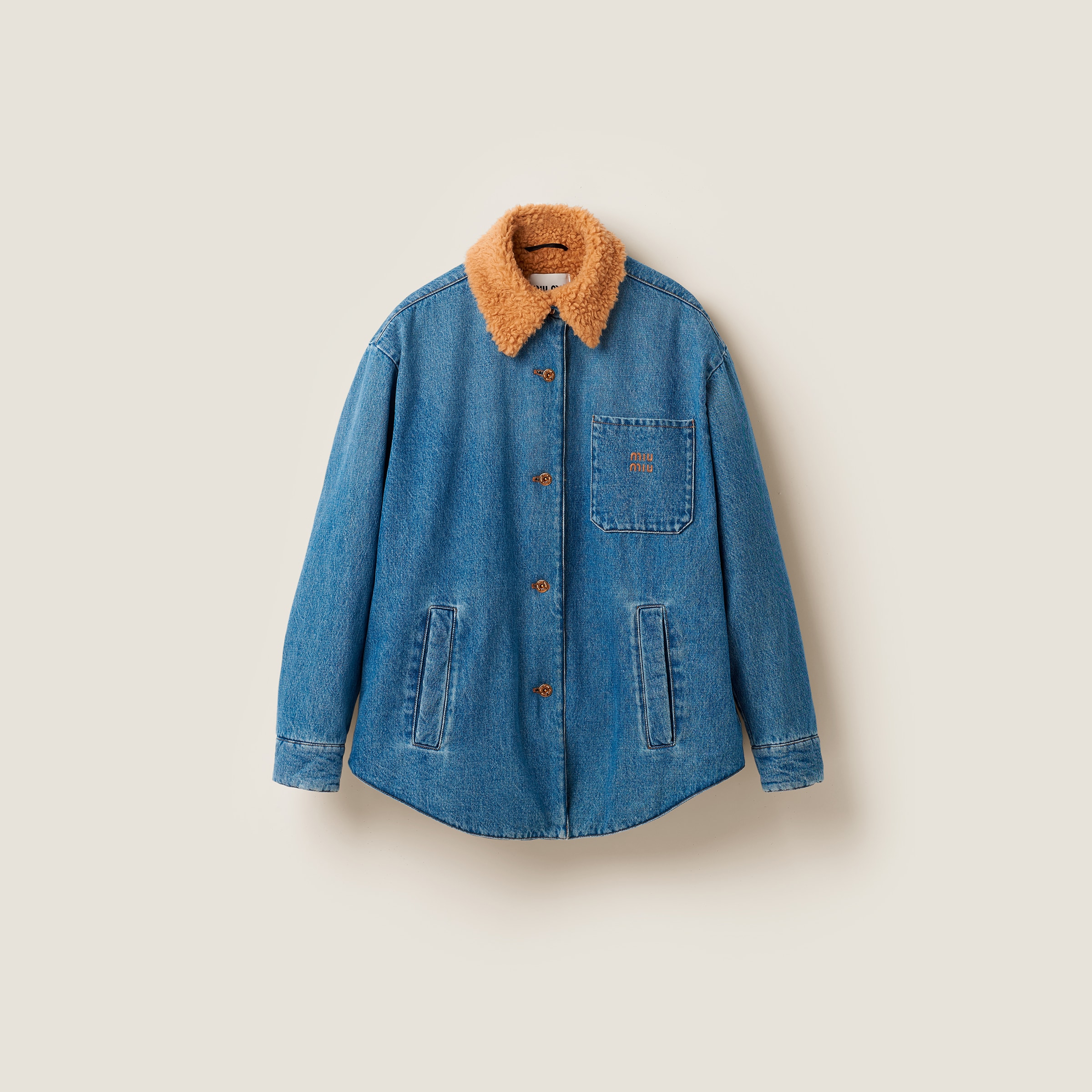 Embroidered denim blouson jacket