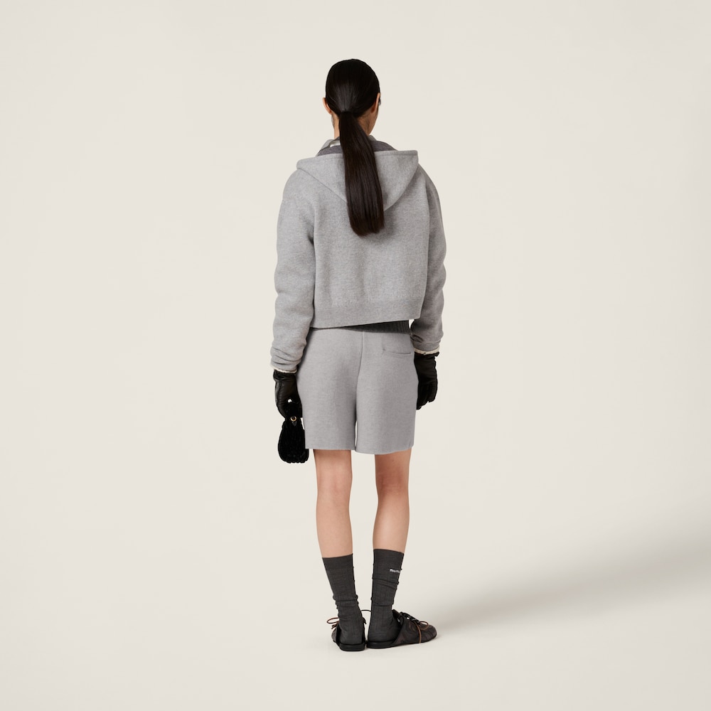 Double cashmere zipper hoodie cardigan