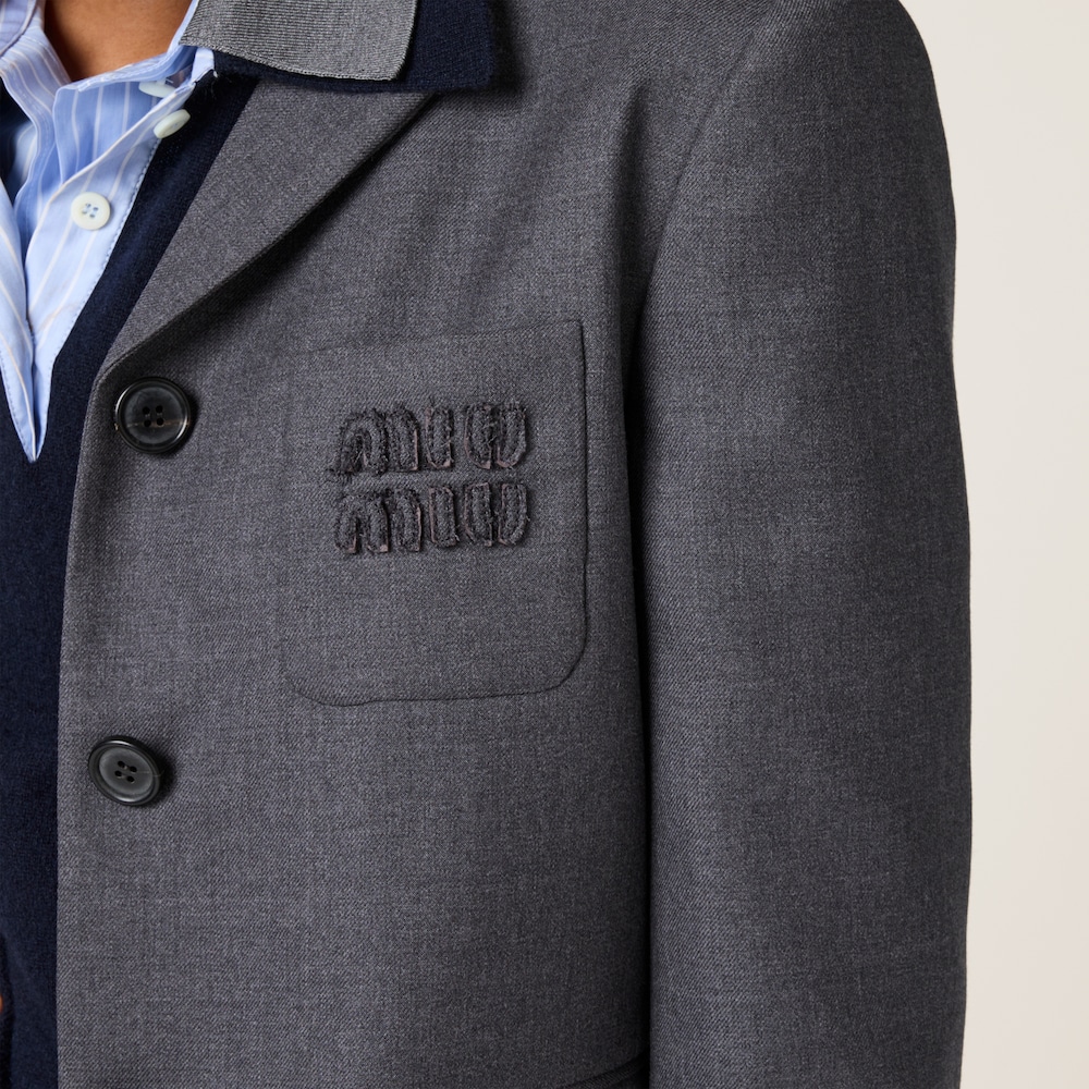 Single-breasted cropped gabardine jacket