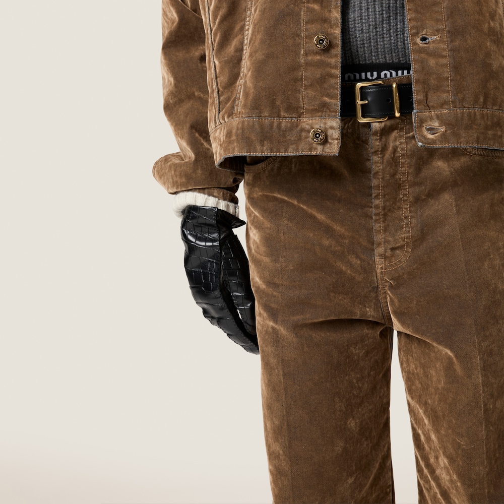 Washed flocked chambray pants