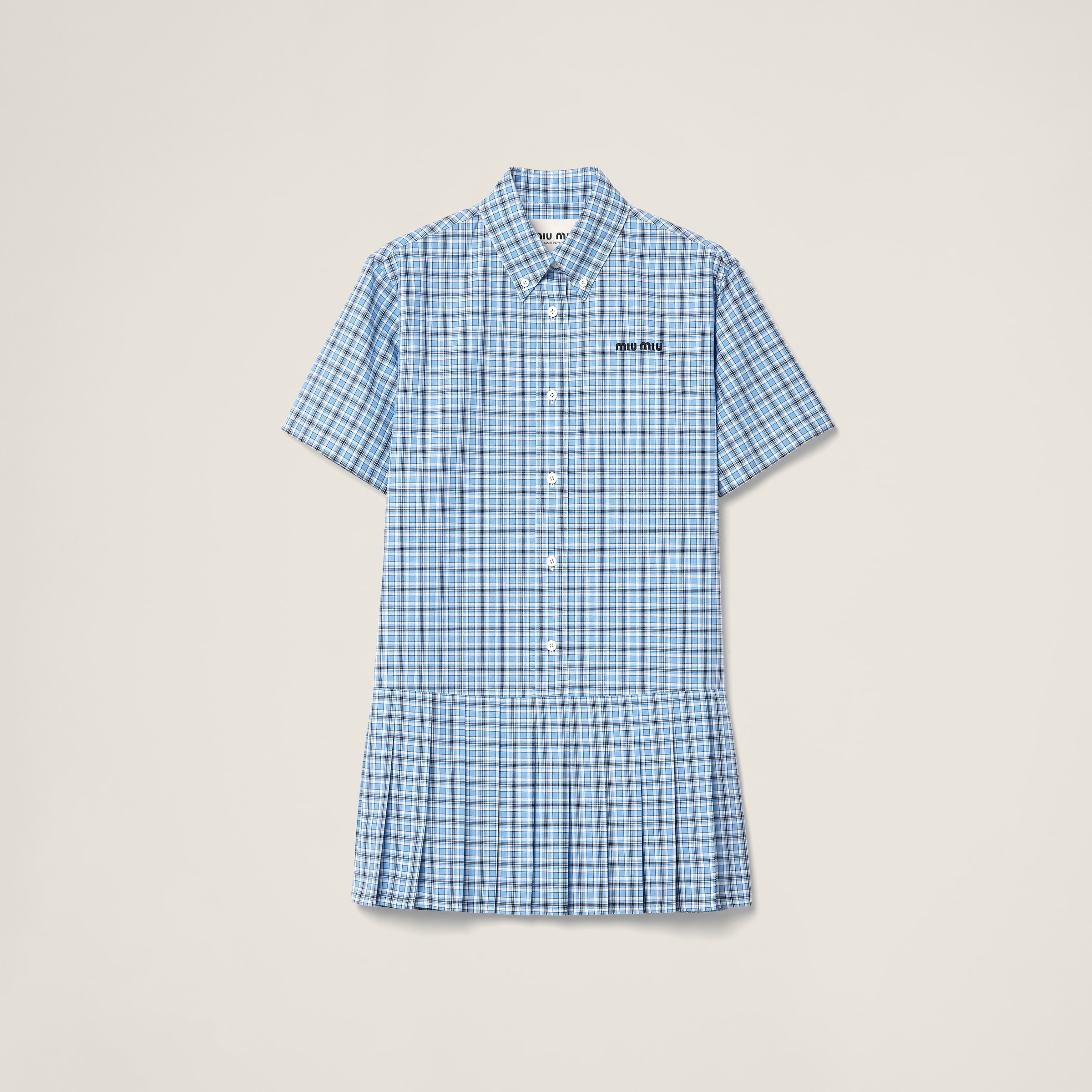 Pleated checked poplin dress