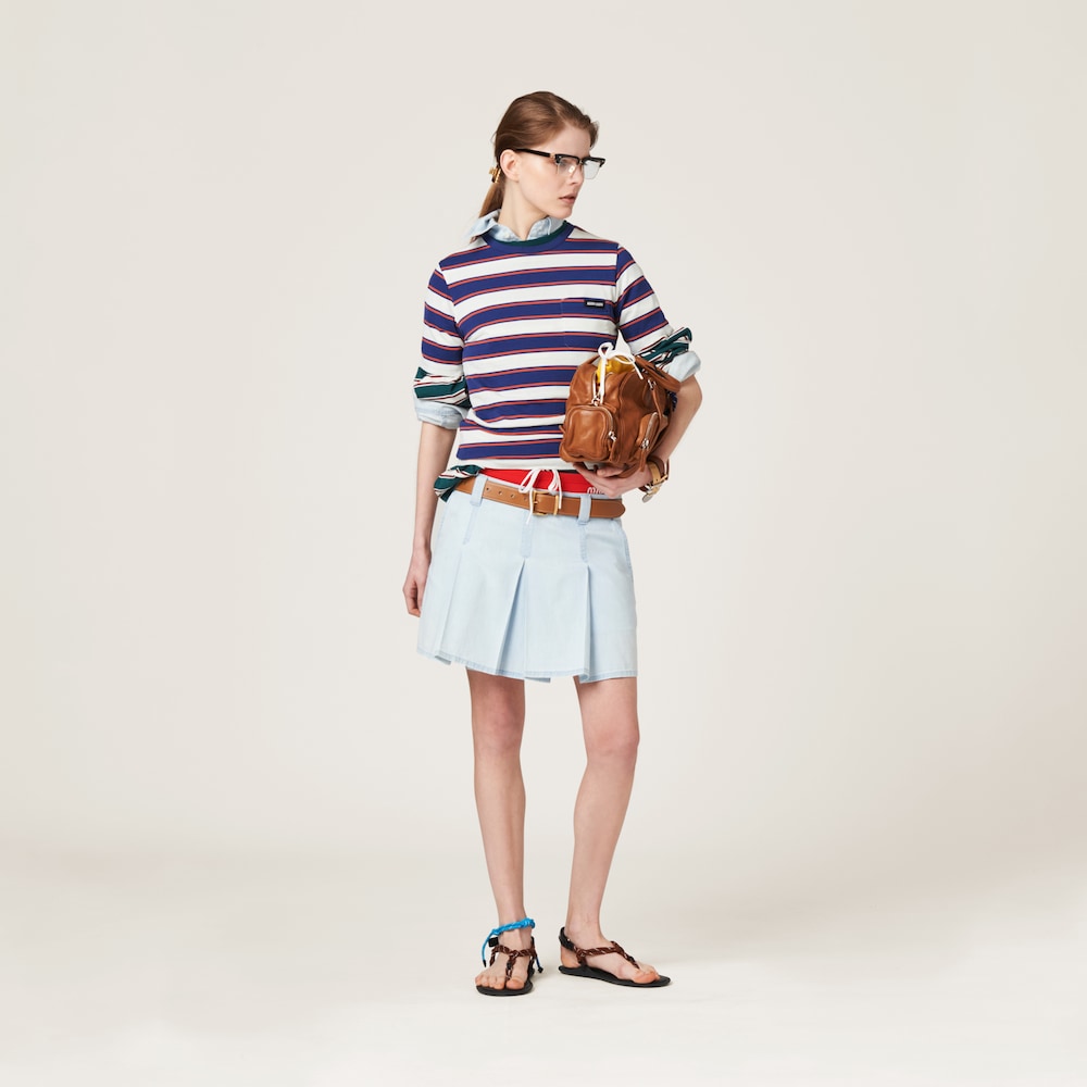 Pleated chambray skirt