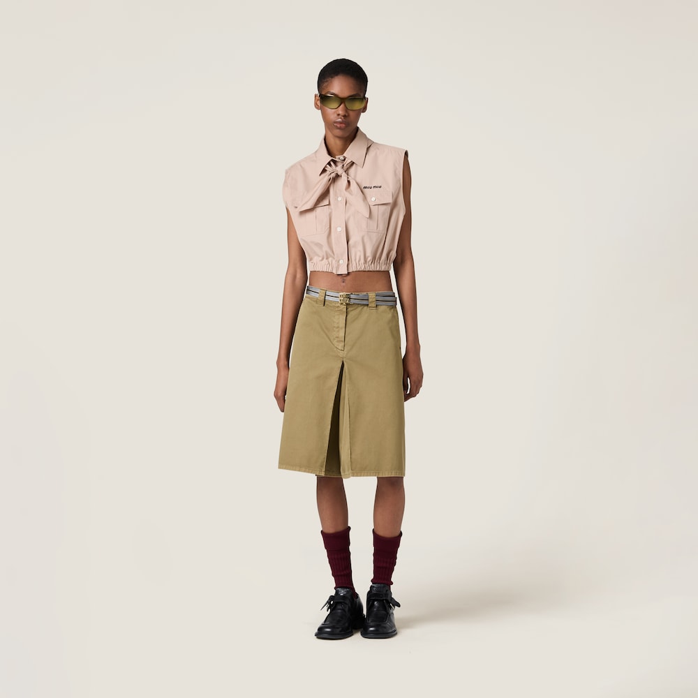 Sleeveless poplin shirt with scarf