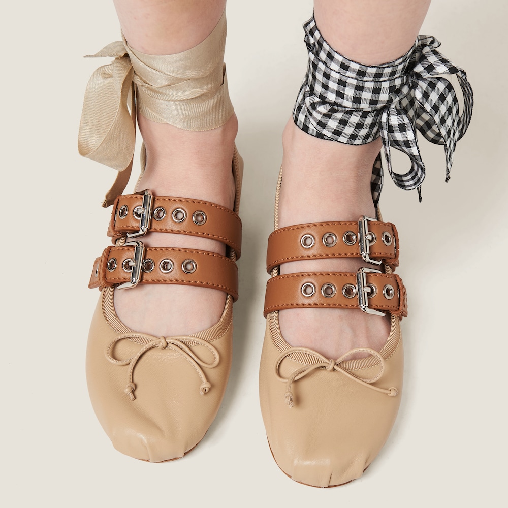 Nappa and calf leather ballerinas