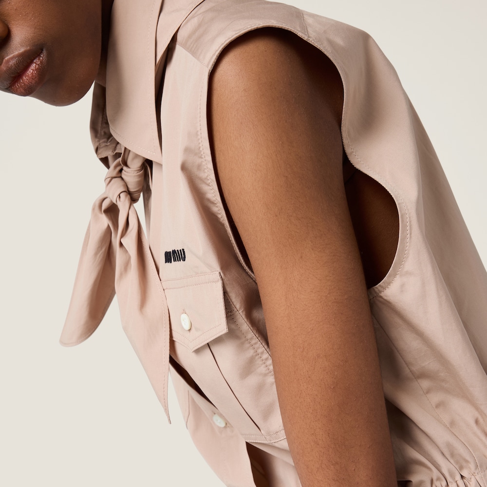 Sleeveless poplin shirt with scarf