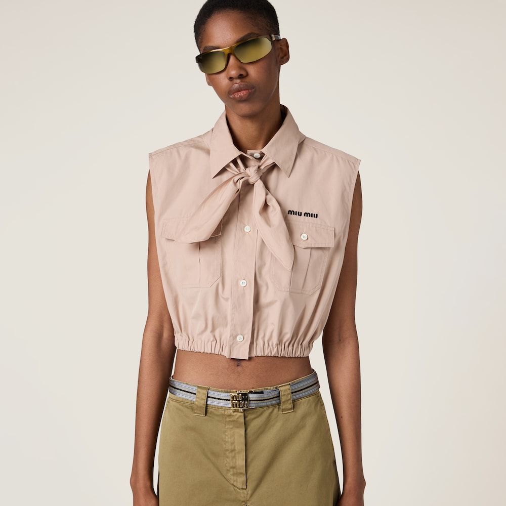 Sleeveless poplin shirt with scarf